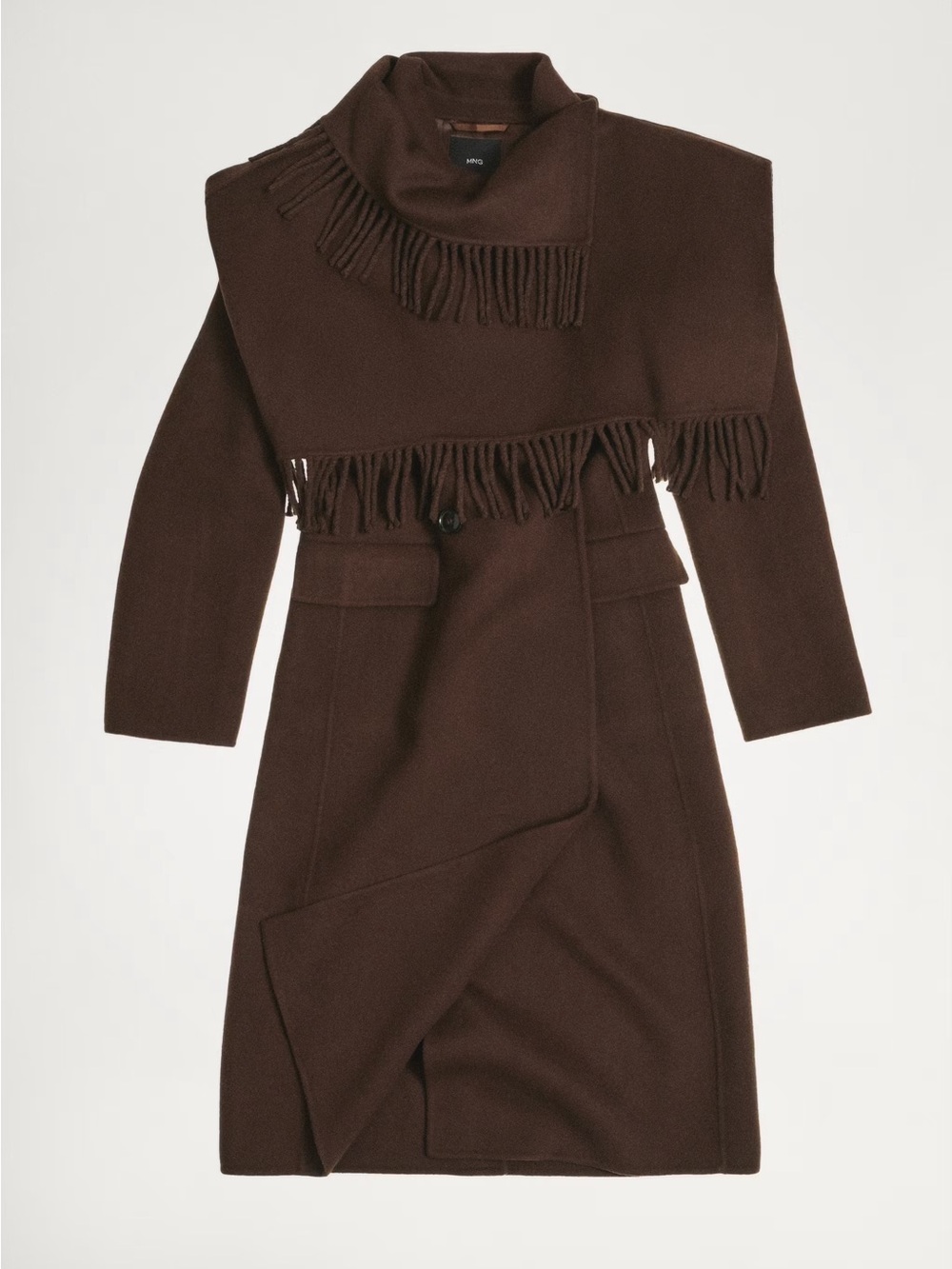 Mango WOOL COAT WITH FRINGED SCARF - Picture 4 of 11